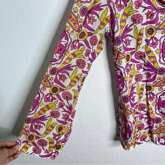 Tory Burch Top Women’s 8 Blouse Shirt Sequin Printed Floral Slit Sleeves C5 - Picture 3 of 11